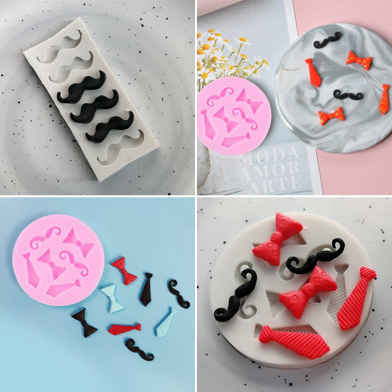 findTop Set of 5  Mini Bow Ties Beard Silicone Mold  findTop Candy Chocolate Fondant Mold  Mini Mustache Tie Bow Cake Beard Fondant Molds (Pink + Gray) - Image 5