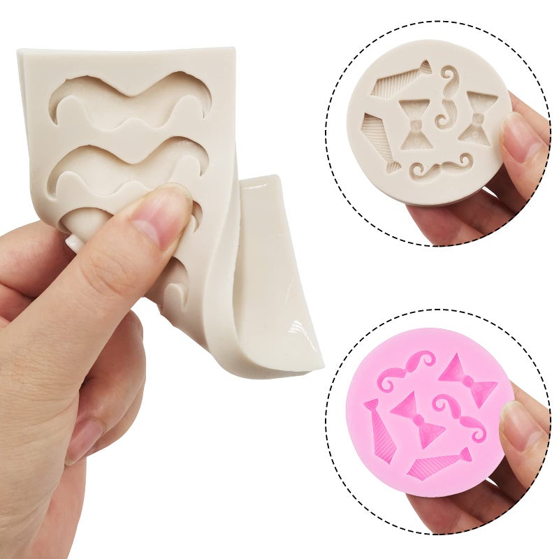 findTop Set of 5  Mini Bow Ties Beard Silicone Mold  findTop Candy Chocolate Fondant Mold  Mini Mustache Tie Bow Cake Beard Fondant Molds (Pink + Gray) - Image 4