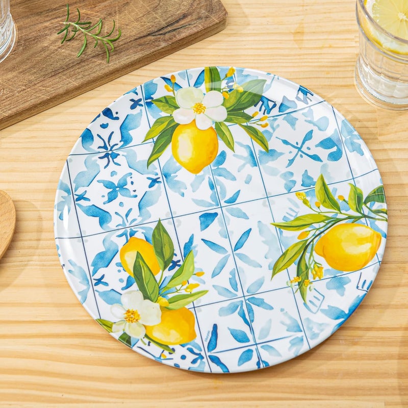 bzyoo 12-Piece Melamine Dinnerware Set - Lemon Tiles | Lightweight, Durable, BPA-Free | Dishwasher Safe Dish Set for Indoor & Outdoor Use - Perfect for Camping, BBQs - Image 5