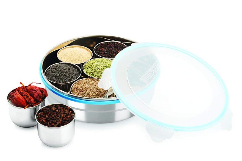 Steellock Stainless Steel Spice ContainerMasala Dabba With Stainless Steel Wati Silver MS02 - Image 2