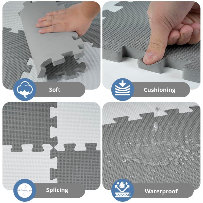 PIGLOG 16 Tiles Baby Play Mat for Floor, EVA Foam Baby Floor Play Mat with 0.6 Inch Thick Interlocking Foam Tiles, Foam Floor Tiles for Baby, Toddlers and Kids (Grey-White, 16PCS) - Image 5