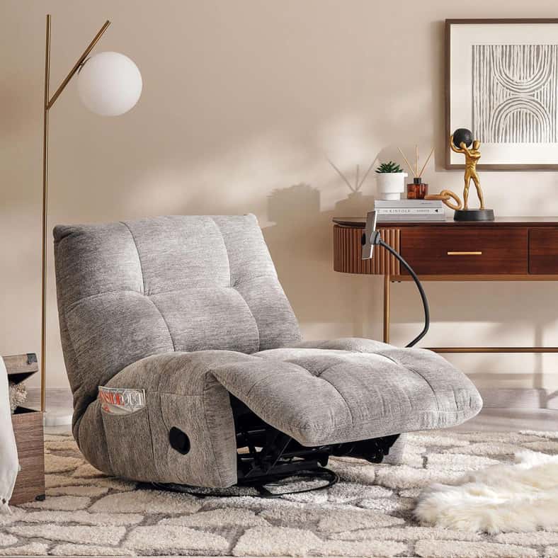 Pan Home SHAW SINGLE SEATER RECLINER WITH SWIVEL ( PHONE STAND)- LIGHT GREY - Image 2