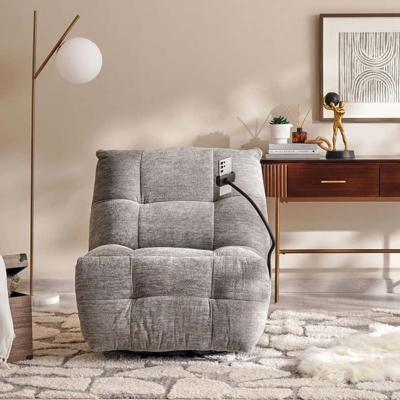 Pan Home SHAW SINGLE SEATER RECLINER WITH SWIVEL ( PHONE STAND)- LIGHT GREY - Image 3