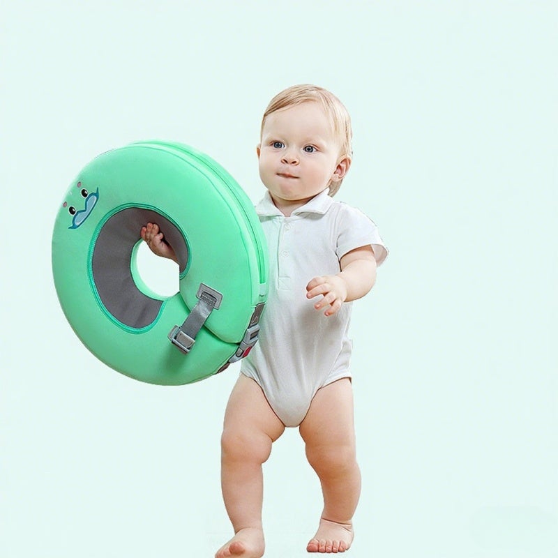Mambobaby Baby Neck Float Ring - Non-Inflatable Pearl-Foam Core Premium 3D Cloth Ergonomic Counterweight Blue Large Size for 6-12 Months Bathtub Use - Image 5