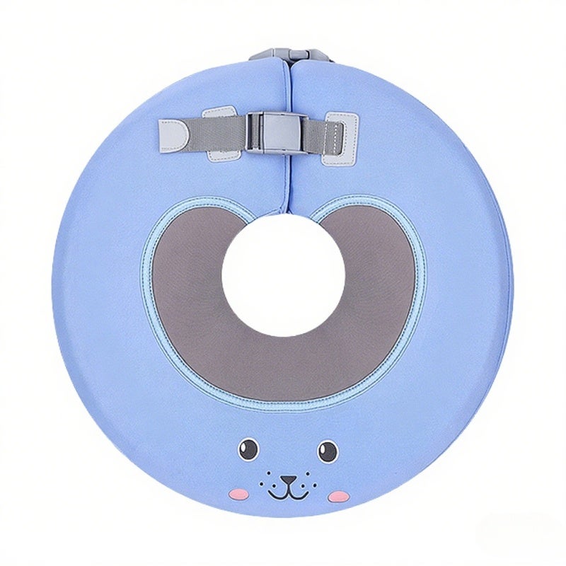 Mambobaby Baby Neck Float Ring - Non-Inflatable Pearl-Foam Core Premium 3D Cloth Ergonomic Counterweight Blue Large Size for 6-12 Months Bathtub Use - Image 1