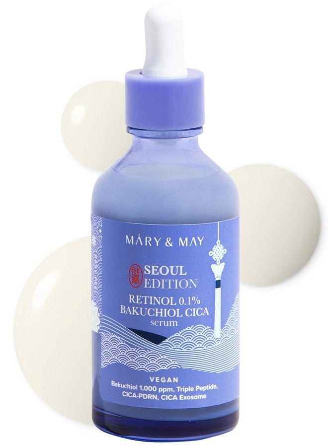 MARY & MAY SEOUL EDITION Retinol 0.1% Bakuchiol Cica Serum - Korean Face Serum for Pore Elasticity & Wrinkle Improvement - Cica and Peptides - Fragrance-Free, Vegan, and Cruelty-Free, 2.7 fl.oz. - Image 1