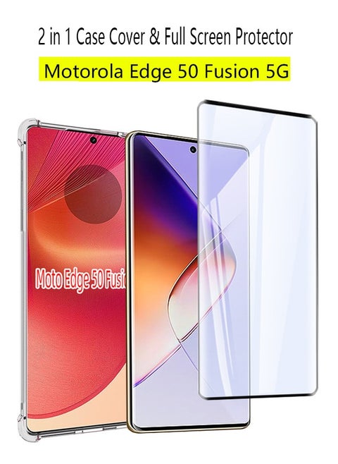 2 in 1 Motorola Edge 50 Fusion 5G Phone Case Cover & Screen Protector - Shockproof Clear Slim TPU Protective Phone Cover & Full Coverage Delicate Touch Tempered Glass Screen Protector for Motorola Edge 50 Fusion 5G