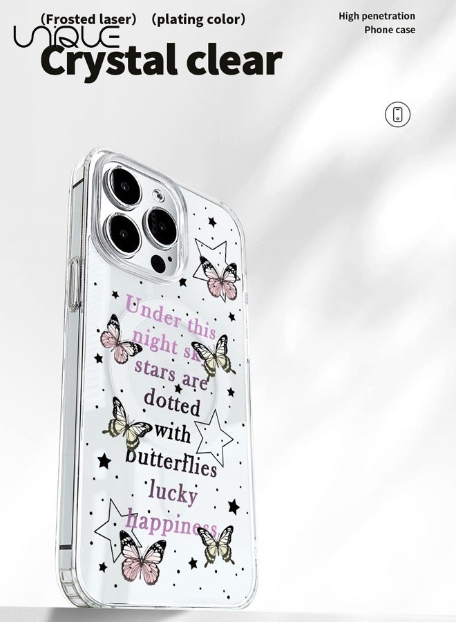 Unique Compatible with iPhone 15 Pro Max Case, MagSafe Case, Pink Black English Graffiti Case, Pink Yellow Butterfly Case, TPU Drop Protection - Clear - Image 4