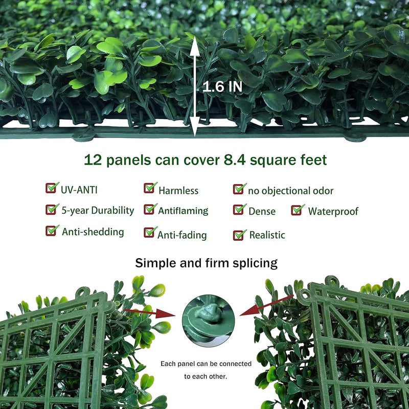 ODTORY Artificial Grass Wall Panel Backdrop,10" X 10" 12P(8.4 sqft) UV-Anti Greenery Boxwood Panels for Indoor Outdoor Green Wall Decor & Ivy Fence Covering Privacy - Image 3