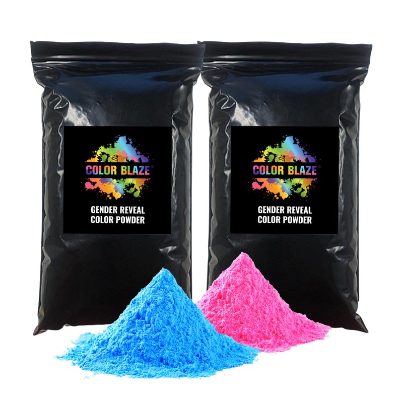 Color Blaze Black-Out Baby Gender Reveal Powder - 2lbs of Colored Powder for Boy or Girl, For Car & Motorcycle Burnout, Toss, Photoshoot, Reveal Party & Festival - 2 Pack of 1 lb - Pink & Blue - Image 1