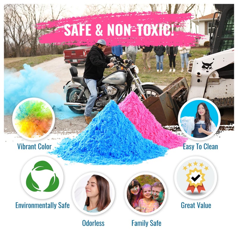 Color Blaze Black-Out Baby Gender Reveal Powder - 2lbs of Colored Powder for Boy or Girl, For Car & Motorcycle Burnout, Toss, Photoshoot, Reveal Party & Festival - 2 Pack of 1 lb - Pink & Blue - Image 3