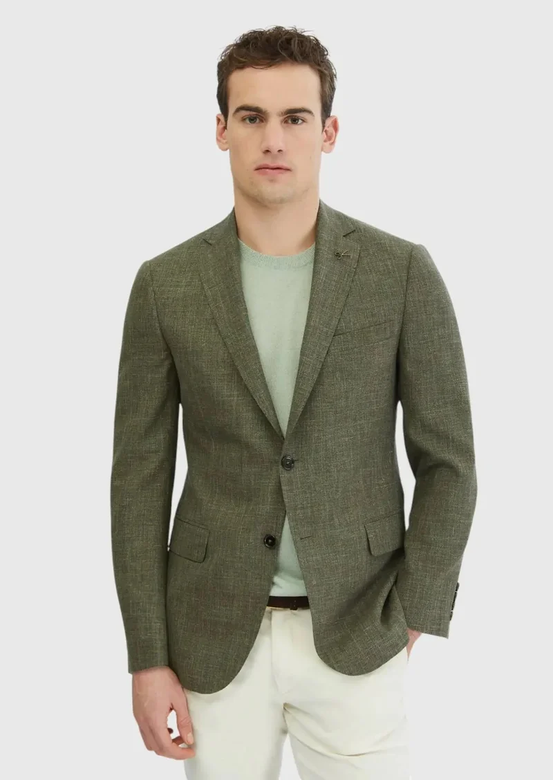 RAMSEY Khaki Patterned Regular Fit Silk Blended Jacket