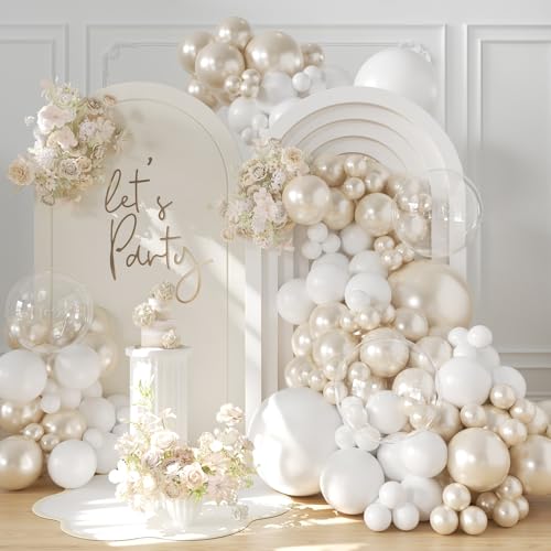 LANGASQUE Pearl White Balloon Arch Kit 101Pcs Double Stuffed Pearl Balloons Garland Arch Kit Including Pearl White Clear Balloons for Wedding Bridal Shower Engagement Baby Shower Birthday Party Decorations - Image 1