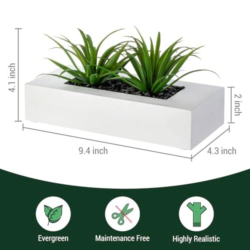 MyGift 10 Inch Artificial Grass Fake Plants in White Rectangular Wood Planter - Faux Plants Indoor for Tabletop Centerpiece Décor - Image 5