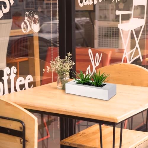 MyGift 10 Inch Artificial Grass Fake Plants in White Rectangular Wood Planter - Faux Plants Indoor for Tabletop Centerpiece Décor - Image 4