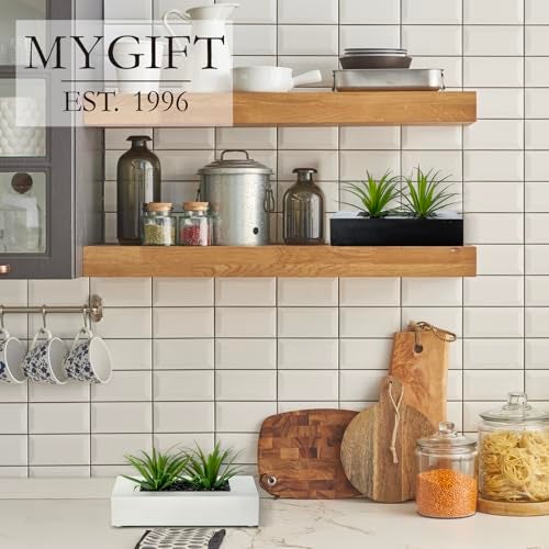 MyGift 10 Inch Artificial Grass Fake Plants in White Rectangular Wood Planter - Faux Plants Indoor for Tabletop Centerpiece Décor - Image 2