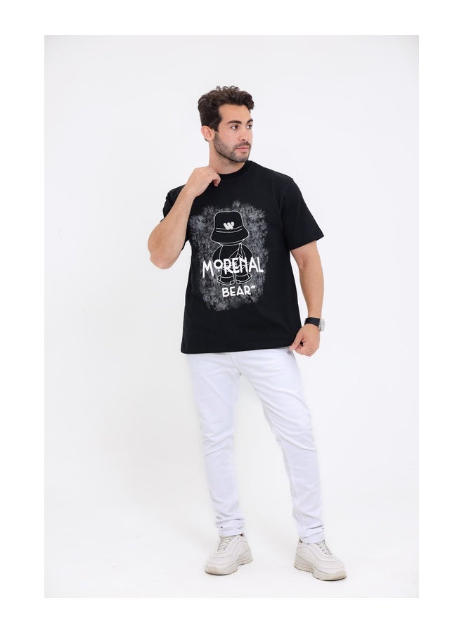 WHITE RABBIT "Morenal Bear" Printed black T-Shirt  - Image 5