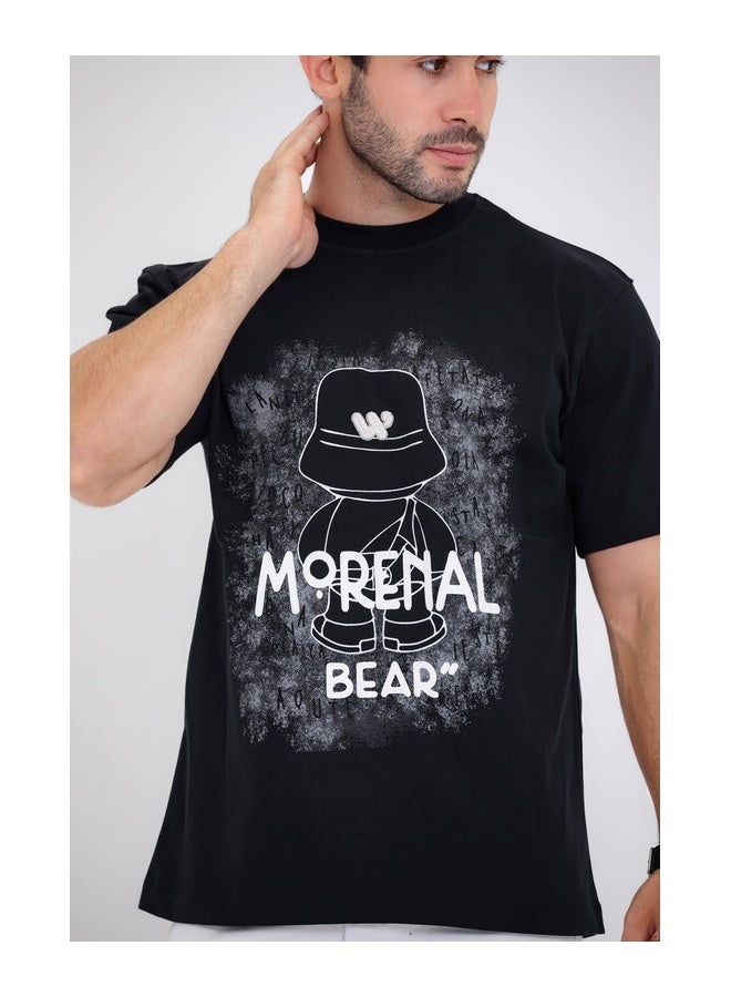 WHITE RABBIT "Morenal Bear" Printed black T-Shirt  - Image 4