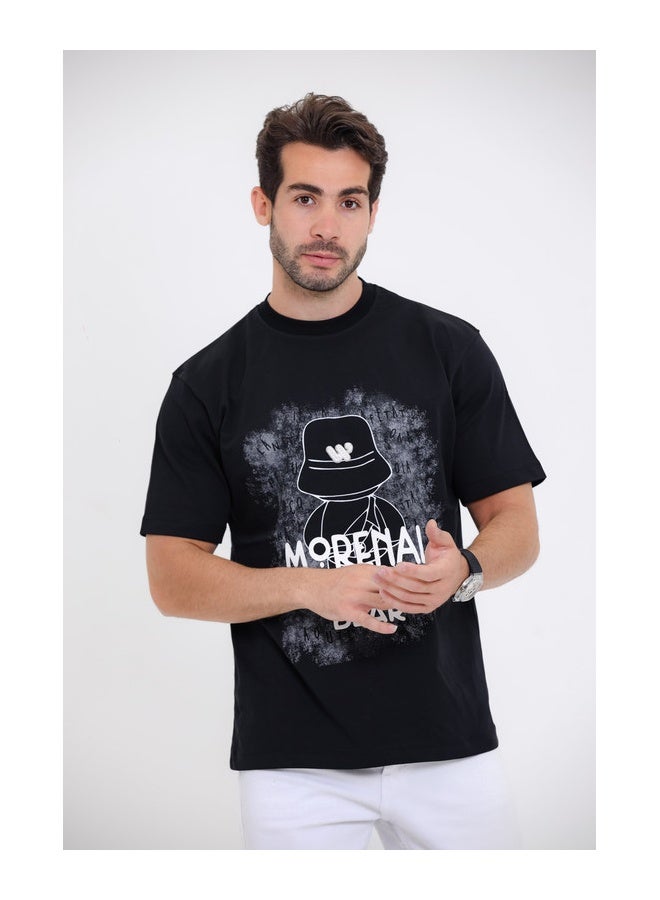 WHITE RABBIT "Morenal Bear" Printed black T-Shirt  - Image 1