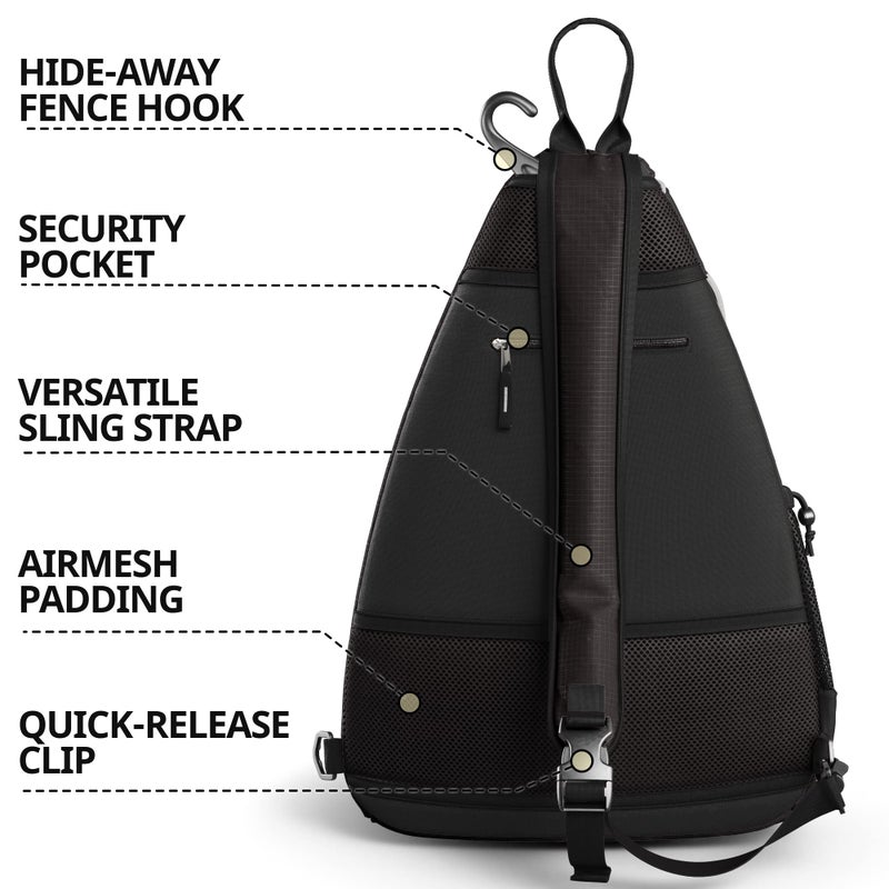 Athletico Sling Bag - Crossbody Backpack for Pickleball, Tennis, Racketball, and Travel for Men and Women (Black) - Image 3