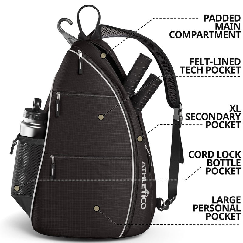 Athletico Sling Bag - Crossbody Backpack for Pickleball, Tennis, Racketball, and Travel for Men and Women (Black) - Image 2