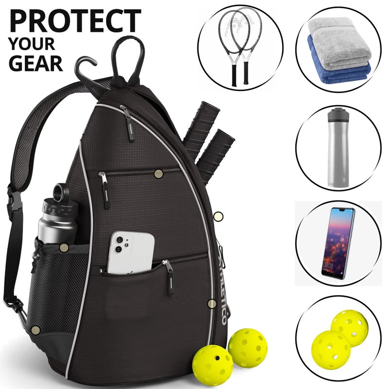 Athletico Sling Bag - Crossbody Backpack for Pickleball, Tennis, Racketball, and Travel for Men and Women (Black) - Image 4