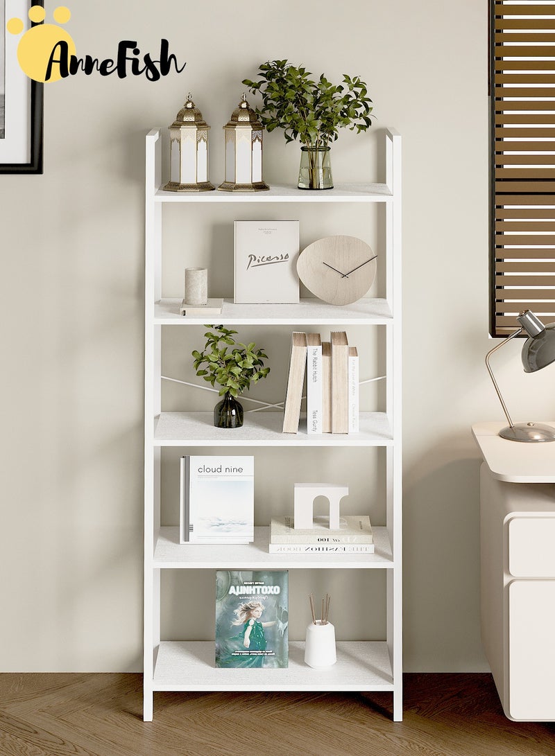 آن فش رفوف تخزين كتب من 5 طبقات، رفوف قائمة، رف خباز للمطبخ، رف عرض مفتوح مع منظم خزانة، حامل فرن ميكروويف لغرفة المعيشة والمطبخ، 60 × 30 × 154 سم - Image 4