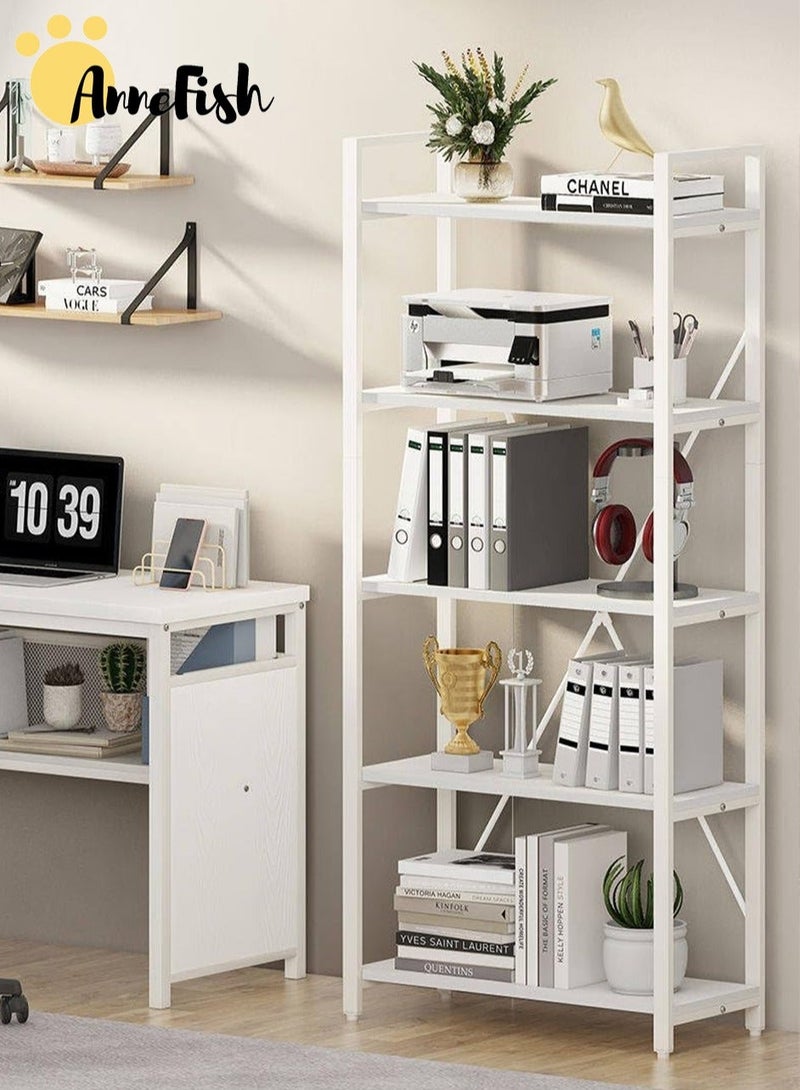 آن فش رفوف تخزين كتب من 5 طبقات، رفوف قائمة، رف خباز للمطبخ، رف عرض مفتوح مع منظم خزانة، حامل فرن ميكروويف لغرفة المعيشة والمطبخ، 60 × 30 × 154 سم - Image 2