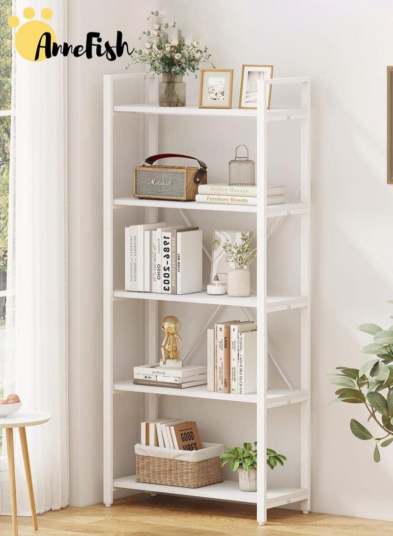 آن فش رفوف تخزين كتب من 5 طبقات، رفوف قائمة، رف خباز للمطبخ، رف عرض مفتوح مع منظم خزانة، حامل فرن ميكروويف لغرفة المعيشة والمطبخ، 60 × 30 × 154 سم - Image 1