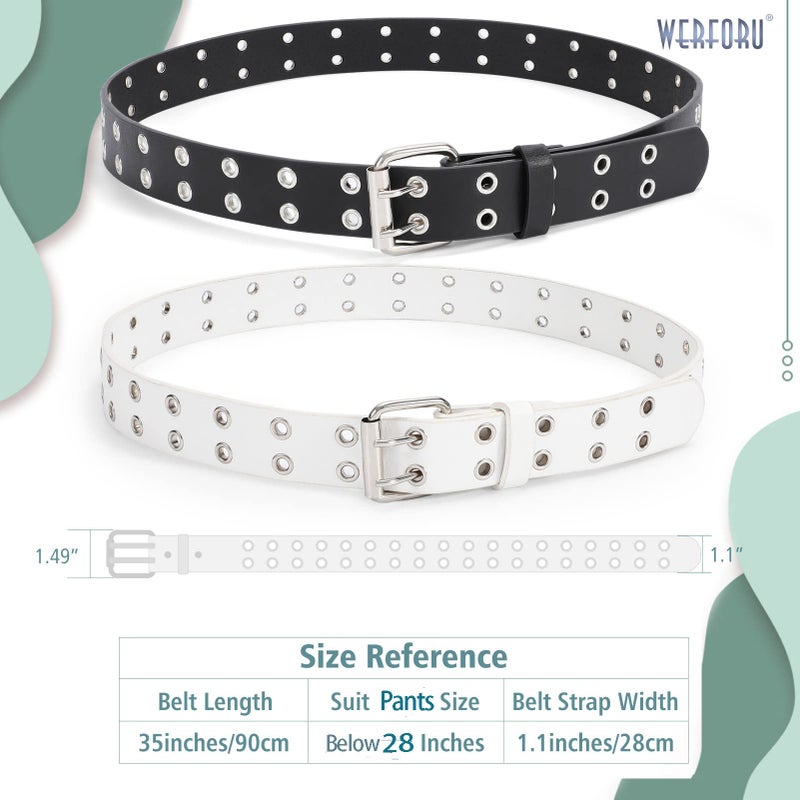 WERFORU Kids Double Grommet Belt with Holes for Girls Boys PU Two Row Grommet Waist Belt for Jeans Dress - Image 5