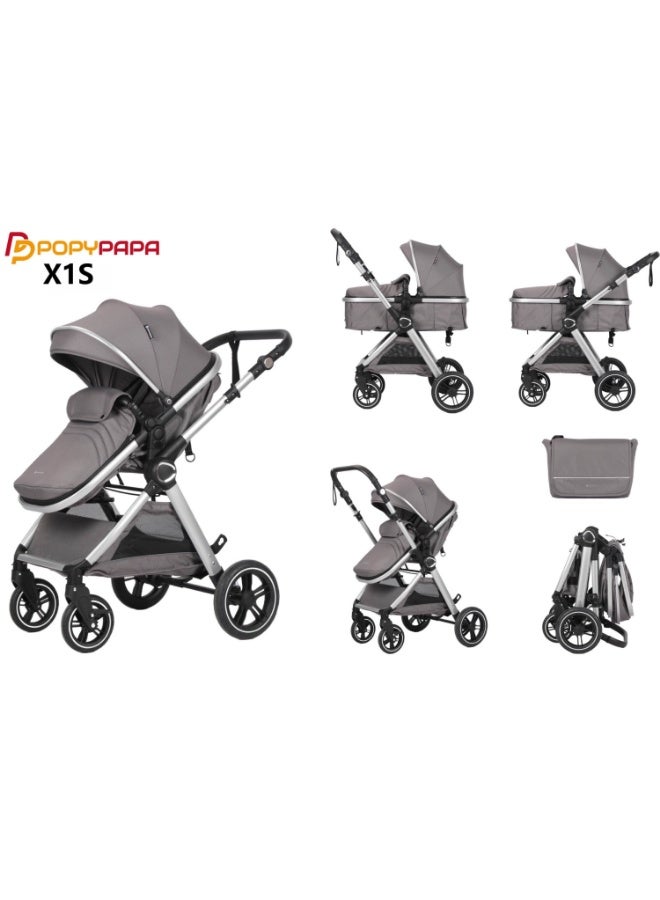 POPYPAPA X1S 2-in-1 Baby Travel System Stroller | Reversible Handle Parent Facing Mode | Bassinet + Toddler Seat | Lightweight Foldable Pram | Premium Newborn to Toddler Stroller UAE