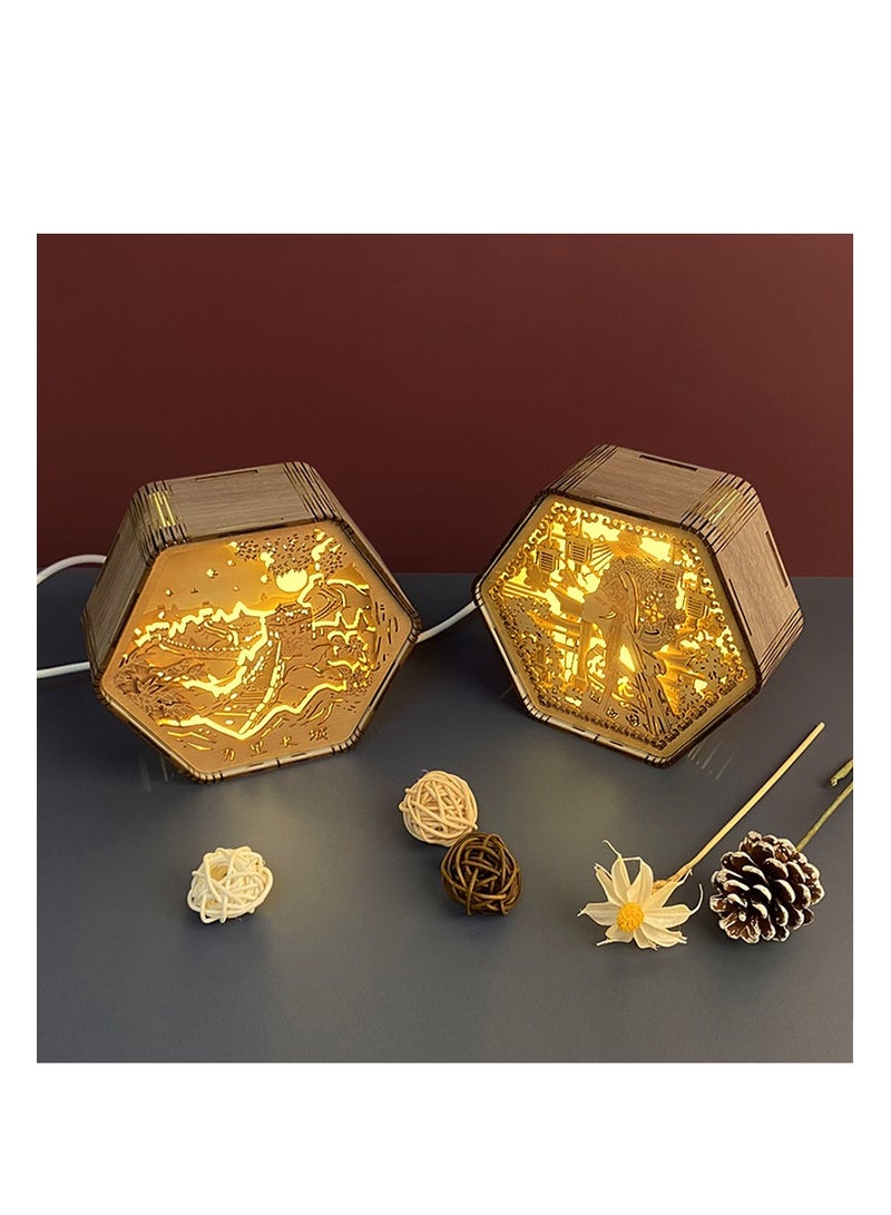 general Dunhuang wood carving lamp creative gift retro literary gift bedside, living room, bedroom, office, dining room, 3D night light decorative ornament table lamp paper carving lamp - Tiantan pattern - Image 5