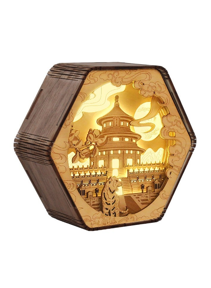 general Dunhuang wood carving lamp creative gift retro literary gift bedside, living room, bedroom, office, dining room, 3D night light decorative ornament table lamp paper carving lamp - Tiantan pattern - Image 1