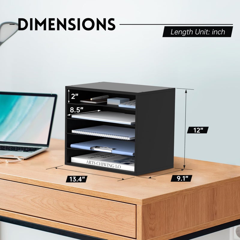 SUPEASY Wood Desk Organizer, 5 Tier Paper File Organizer for Desk, Wooden Desktop Organizer, Paper Letter Literature Mail Sorter, for Office School & Home Organization, Black - Image 3
