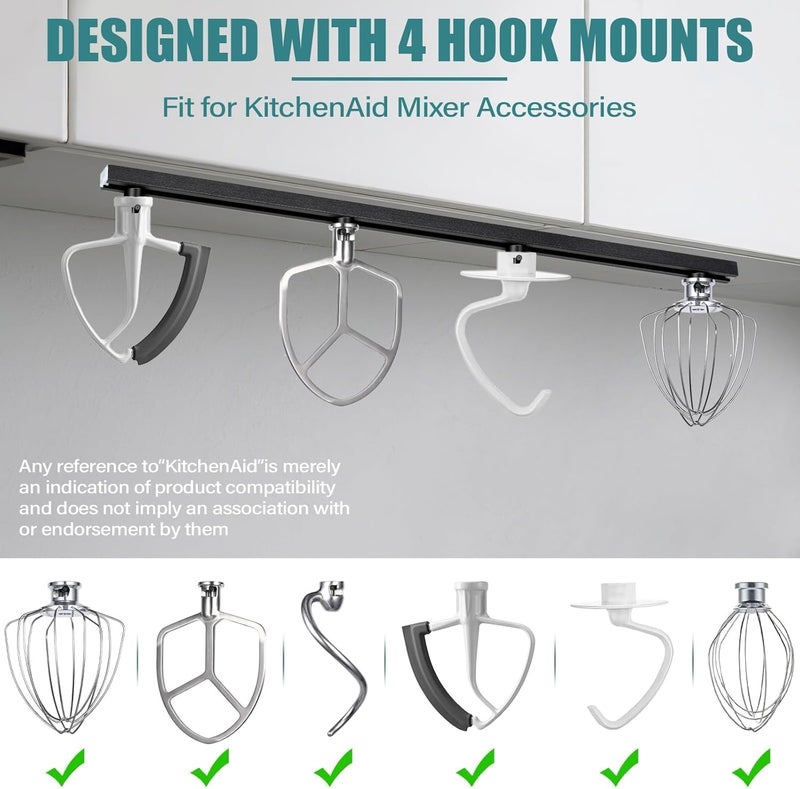 Linidcoud Metal Stand Mixer Attachment Holders, Compatible with Kitchen Aid 4.5-6QT Mixers Accessories, Adjustable Organize 4 Mixer Attachments for Kitchen Storage Organization Space Saver (Black) - Image 5