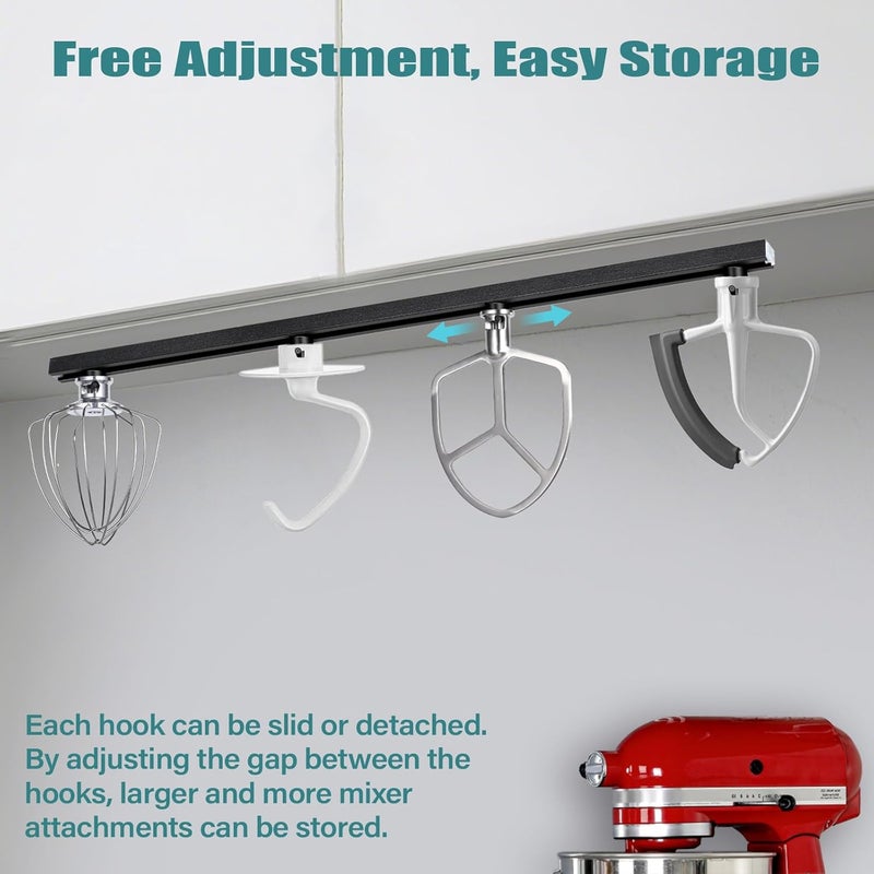 Linidcoud Metal Stand Mixer Attachment Holders, Compatible with Kitchen Aid 4.5-6QT Mixers Accessories, Adjustable Organize 4 Mixer Attachments for Kitchen Storage Organization Space Saver (Black) - Image 2