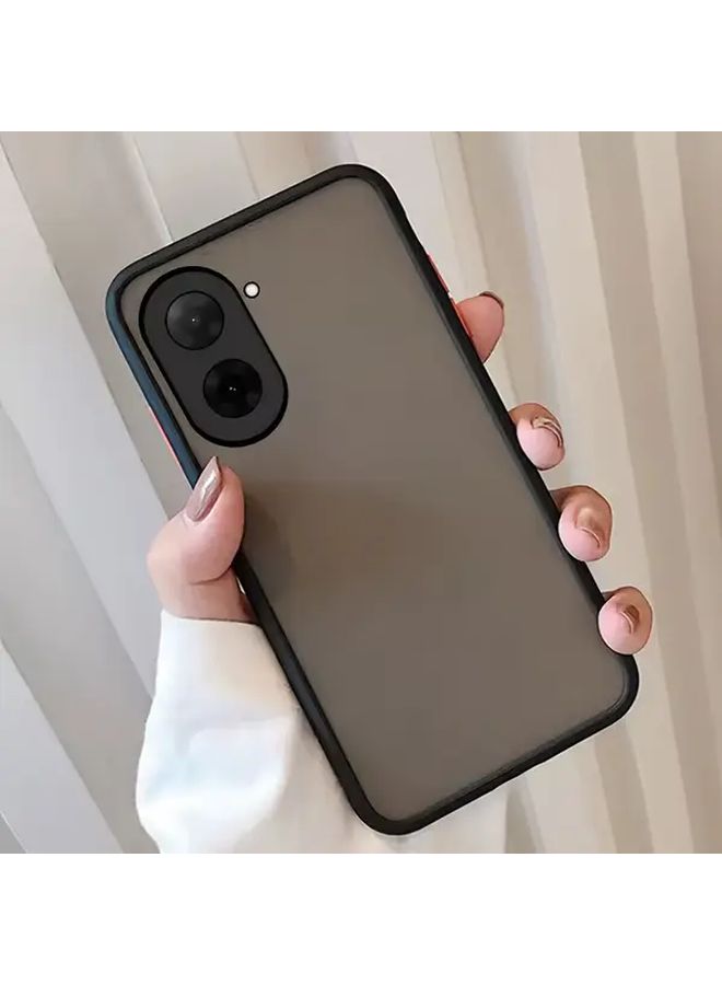 غلاف هاتف شفاف بلوري أسود اللون بتصميم مطفي غير لامع لـ Redmi A3x، مع حواف ناعمة وملمس حريري. - Image 5
