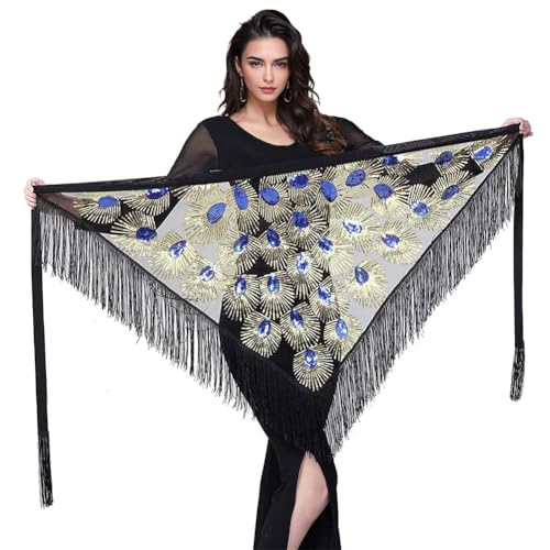 Nimiman Women Belly Dance Hip Scarf Triangle Belt Skirt with Fringe (Blue) - Image 1