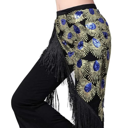 Nimiman Women Belly Dance Hip Scarf Triangle Belt Skirt with Fringe (Blue) - Image 5
