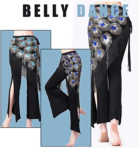 Nimiman Women Belly Dance Hip Scarf Triangle Belt Skirt with Fringe (Blue) - Image 2