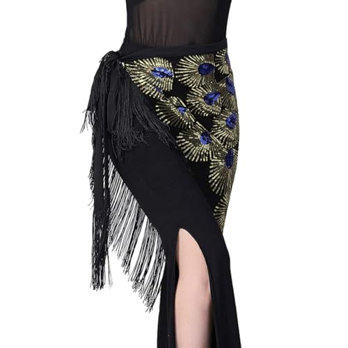 Nimiman Women Belly Dance Hip Scarf Triangle Belt Skirt with Fringe (Blue) - Image 3