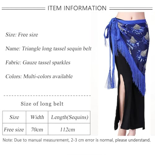 Nimiman Women Belly Dance Hip Scarf Triangle Belt Skirt with Fringe (Blue) - Image 4