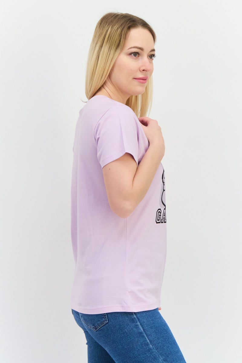 nickelodeon Women Crew Neck Short Sleeves Garfield T-Shirt, Lavender - Image 2