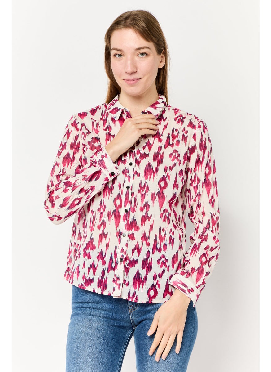 Scotch & Soda Women Pointed Collar Animal Print Long Sleeve Shirt, Multicolor  - Image 1