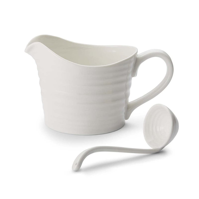 Portmeirion Portmeirion Sophie Conran Mini Sauce Jug and Ladle Set 16 Oz Porcelain Server Elegant Handcrafted Serveware with Rippled Surface Dishwasher Microwave Freezer Oven Safe White