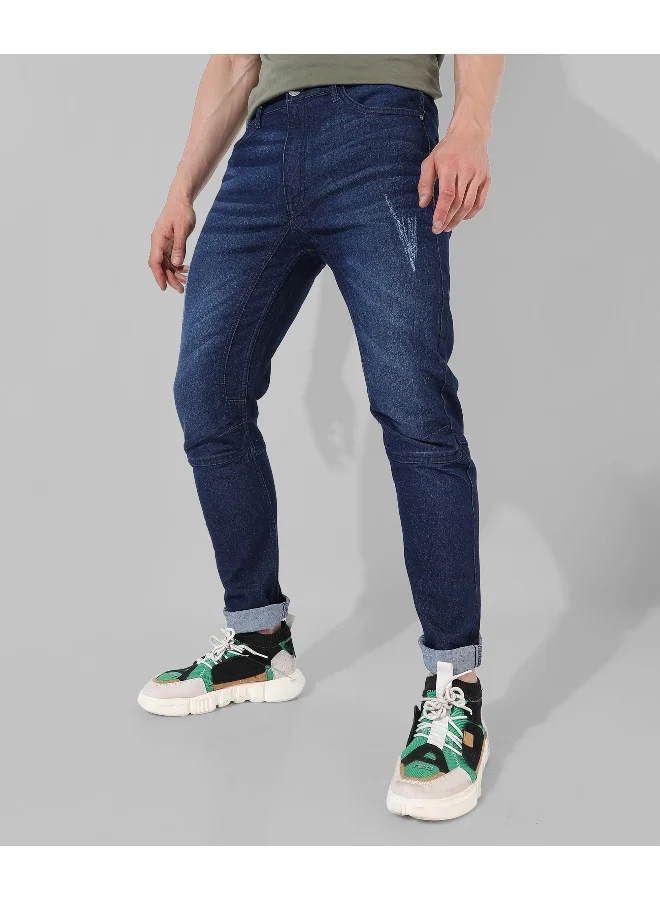 Campus Sutra Men's Classic Blue Dark-Washed Regular Fit Denim Jeans