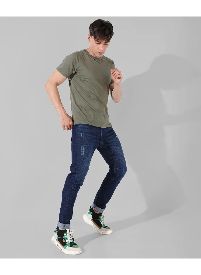 Campus Sutra Men's Classic Blue Dark-Washed Regular Fit Denim Jeans