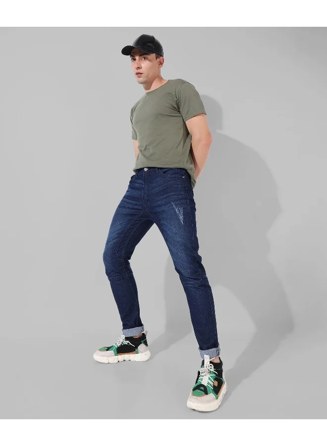 Campus Sutra Men's Classic Blue Dark-Washed Regular Fit Denim Jeans