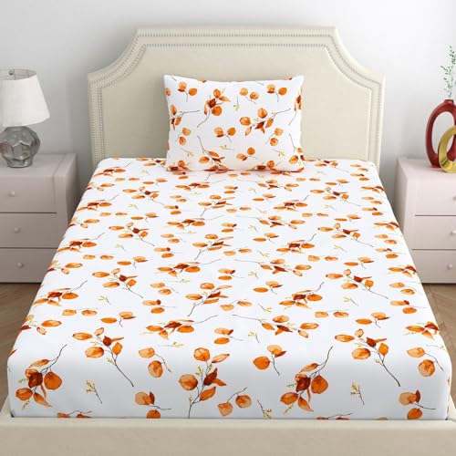 Home Ecstasy 100% Cotton Single Bedsheet with 1 Pillow Cover, 140 TC Floral White for Single Bed (4.8ft X 7.3ft) - Image 2