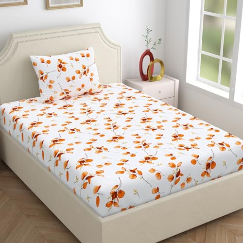 Home Ecstasy 100% Cotton Single Bedsheet with 1 Pillow Cover, 140 TC Floral White for Single Bed (4.8ft X 7.3ft) - Image 3